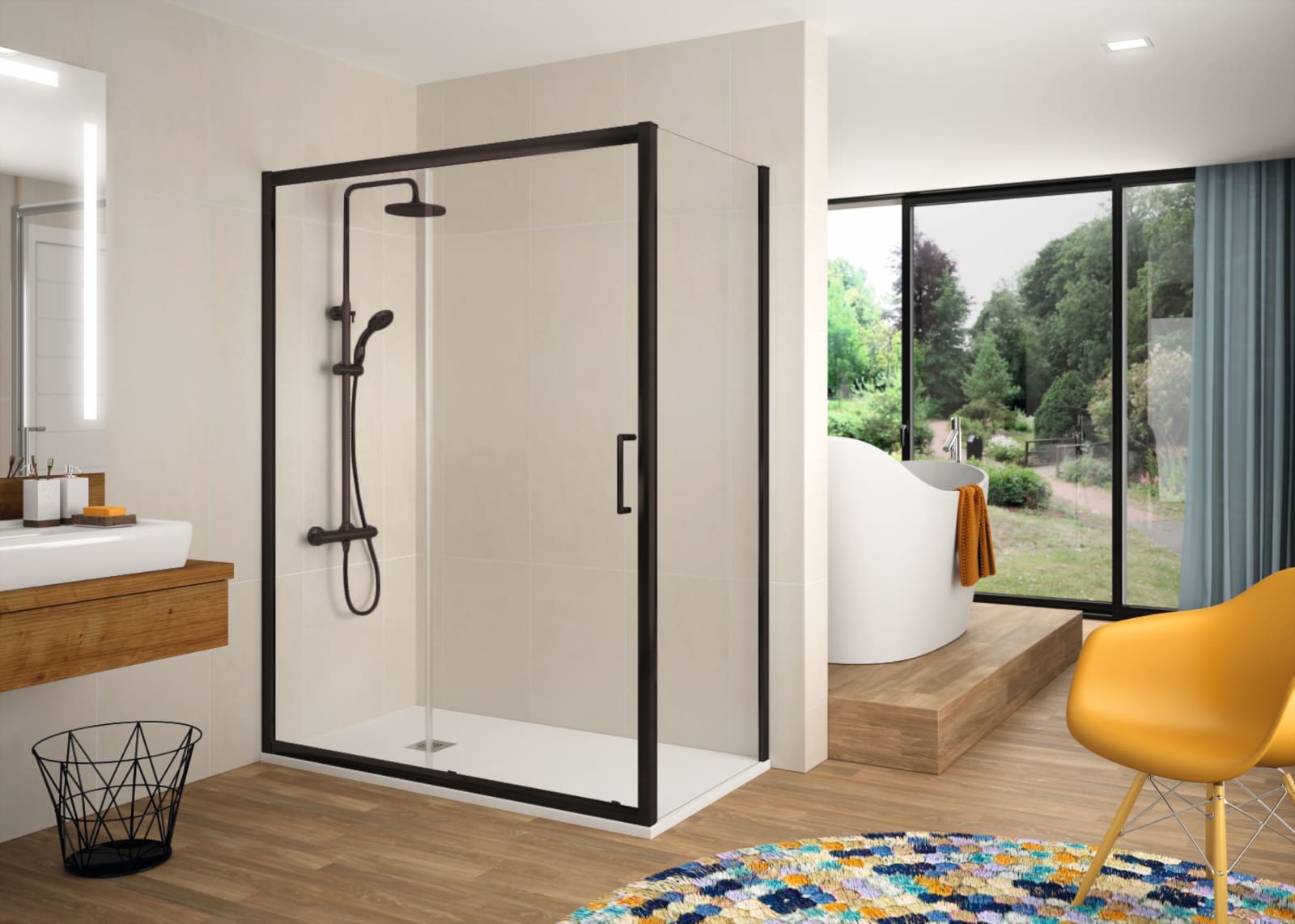 Paroi de douche Bella noir mat (BL607+BL602+BL103) Kassandra principal 0