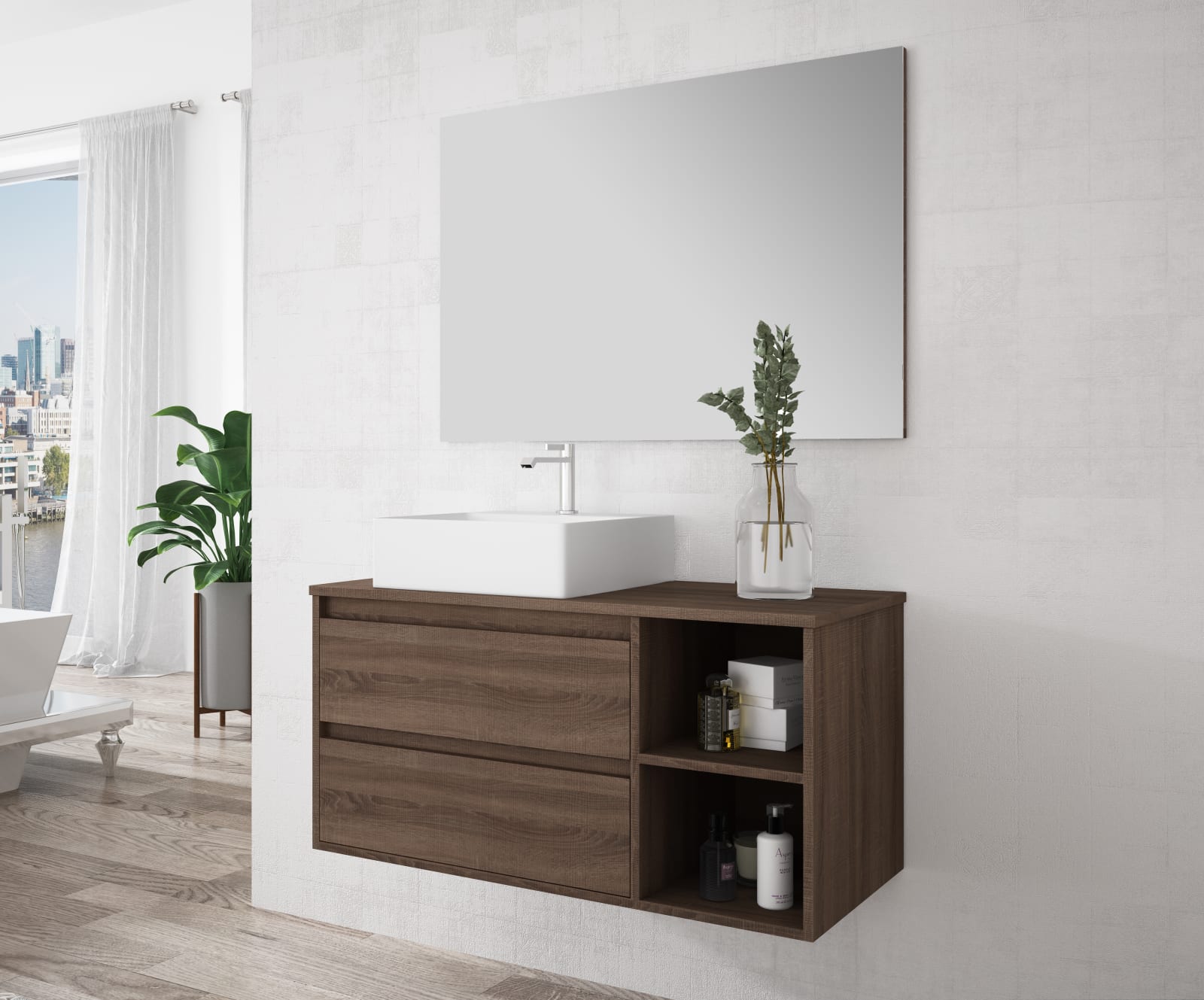 Meuble de salle de bains avec plan de toilette en bois Atlanta Bruntec principal 0