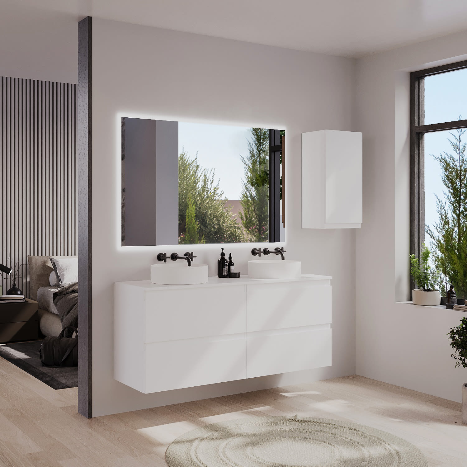 Meuble de salle de bains MDF laqué avec plan de toilette en bois Vilma Bruntec principal 0