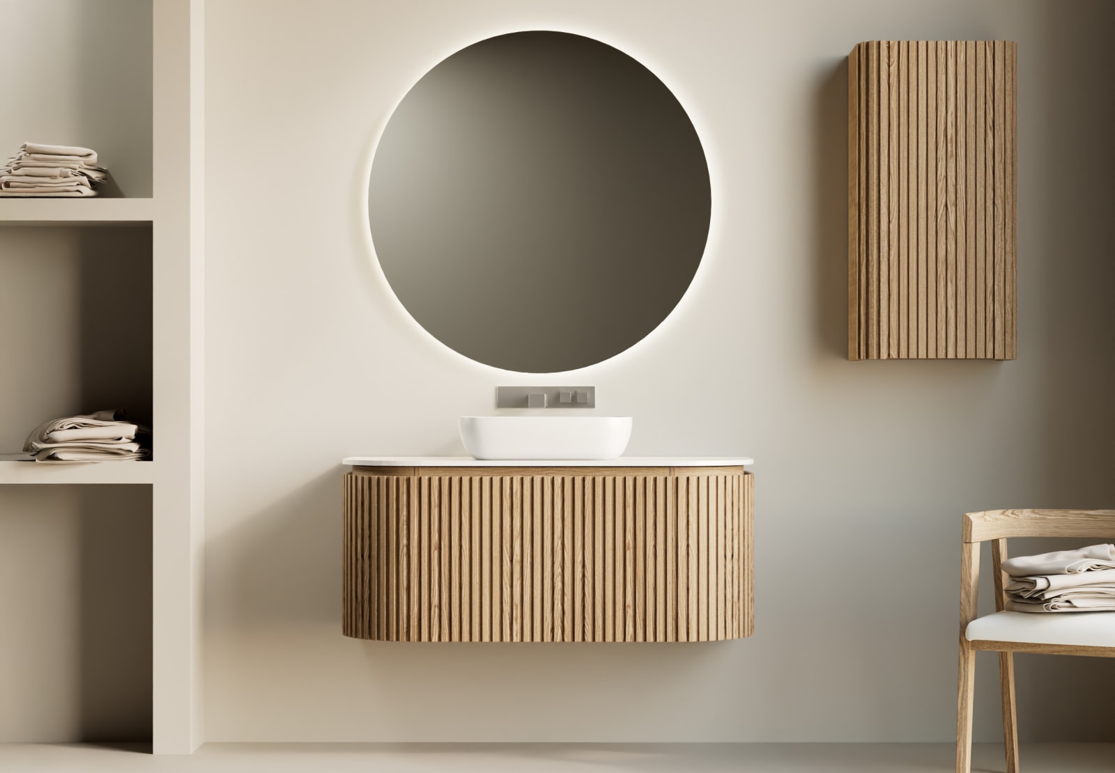 Mueble de baño madera varias medidas maciza de fresno con encimera Solid Surface Neo Curve Bruntec principal 0
