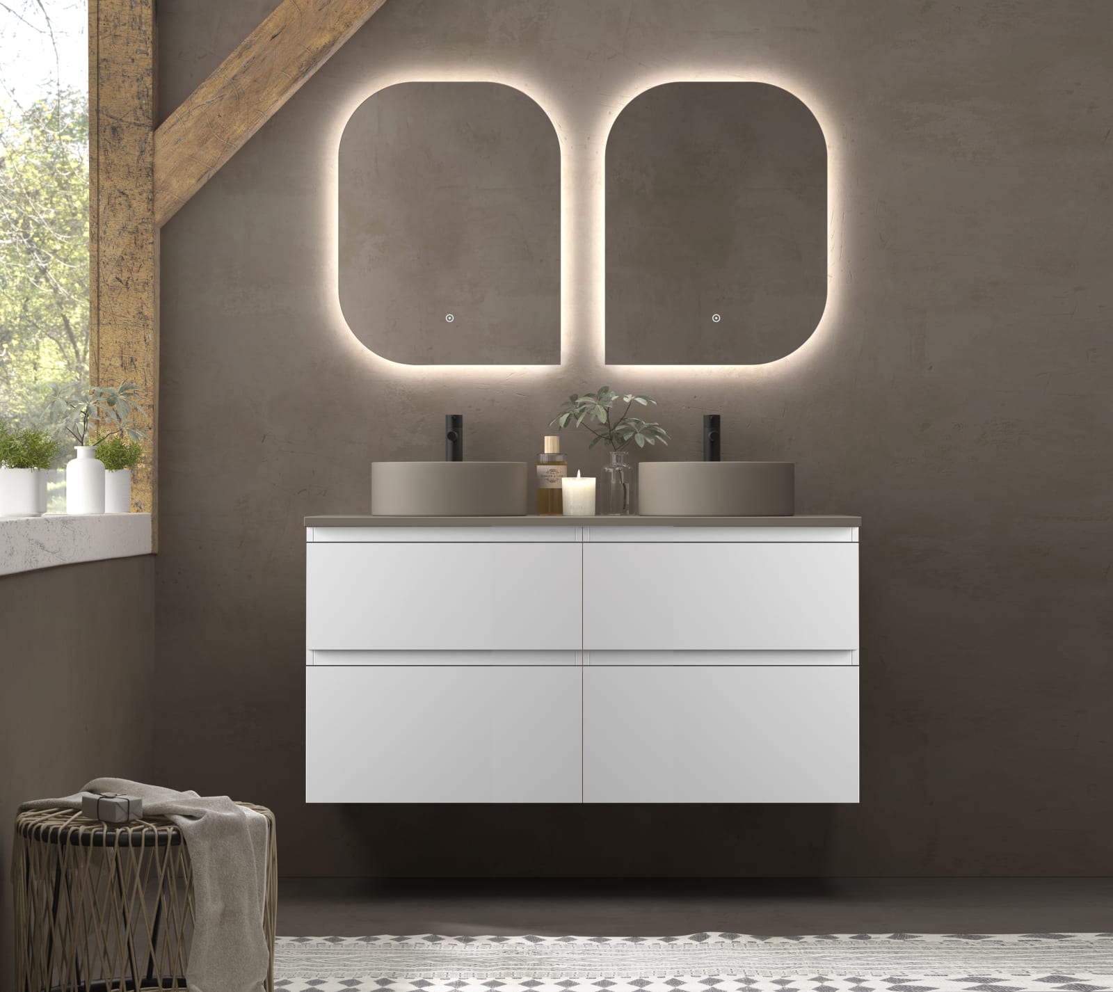 Ensemble de meubles de salle de bains avec lavabos sur plan de toilette microtec Avila Dos Carmen principal 0