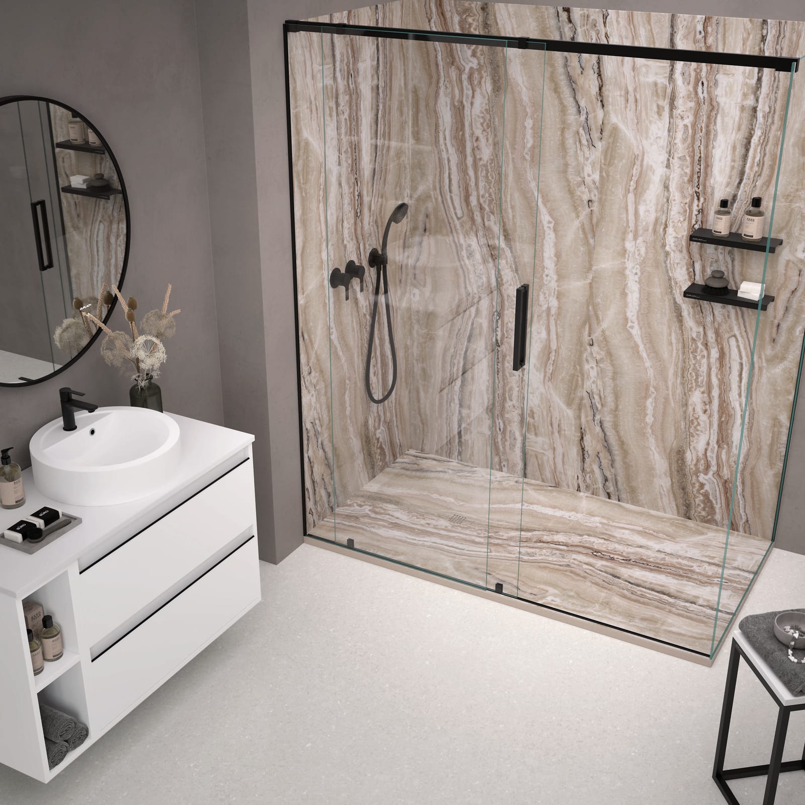 Receveurs de douche en résine décorés Design 3D Marbre Travertin Bruntec principal 0