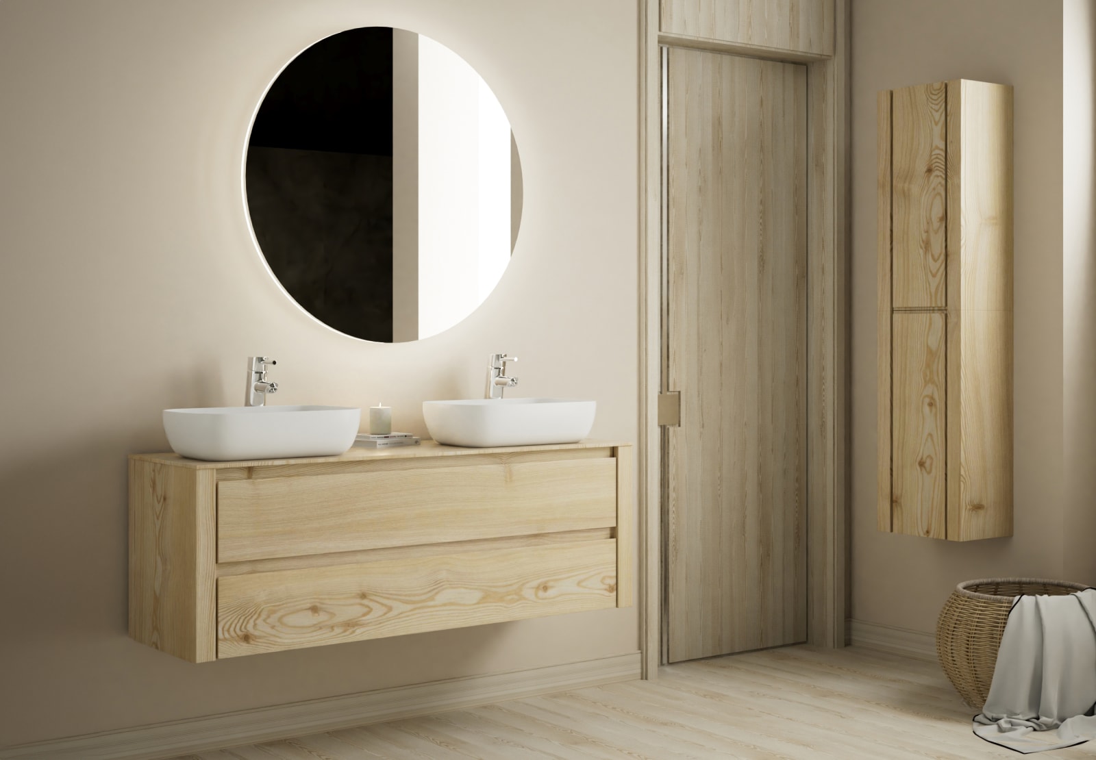 Meubles de salle de bains avec plan de toilette en bois massif Laponia Bruntec principal 0