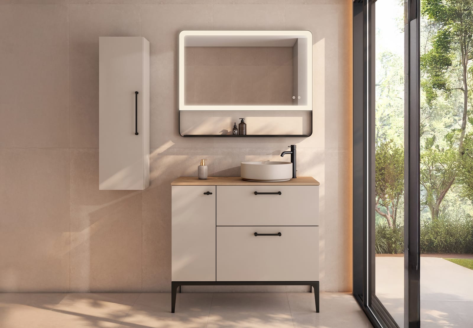 Mueble de baño con banquillo, encimera de madera Verso Viso principal 0