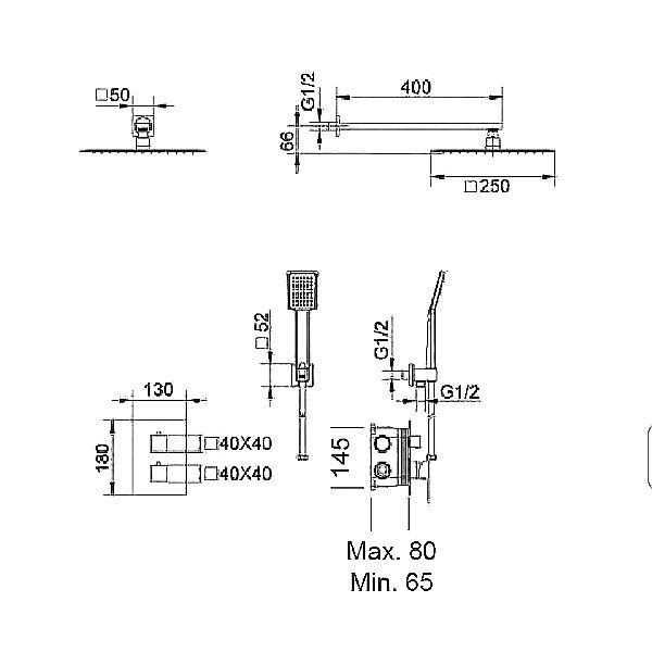 Ensemble de douche encastré Cies Imex croquis 8