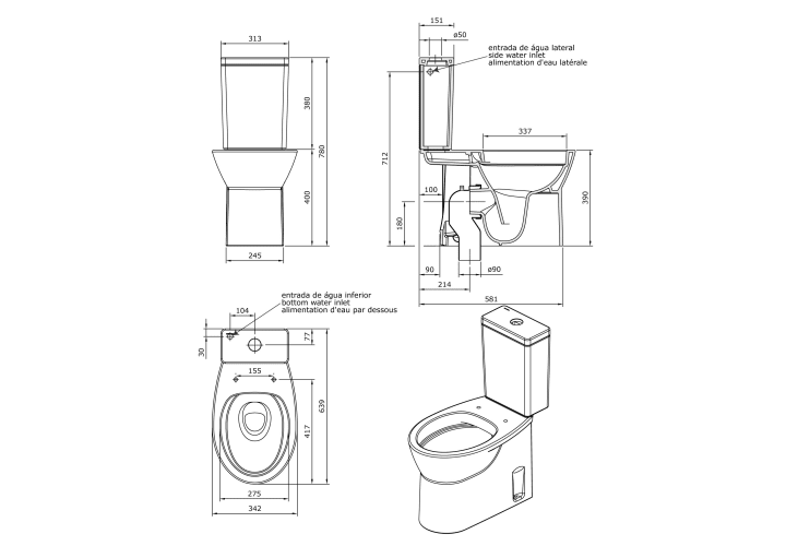 Pack inodoro + bidé Easy Unisan Sanindusa croquis 7