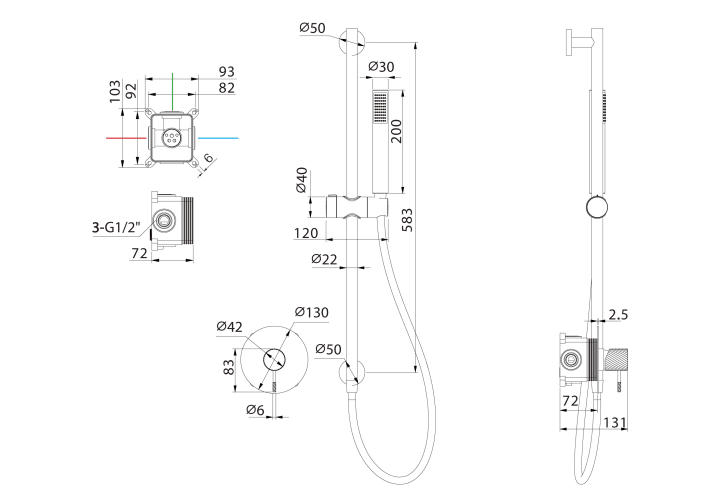 Mitigeur de douche encastré Bless Imex croquis 9