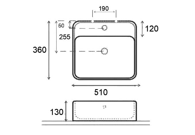 Lavabo sobre encimera Reca Bruntec croquis 1