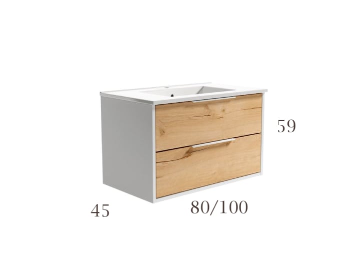 Meuble de salle de bains avec plan de toilette en bois Duox Bruntec croquis 3