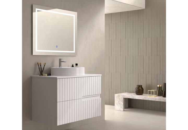 Meuble de salle de bains avec plan de toilette en pierre compacte blanc Ebi Bruntec couleurs principal 1