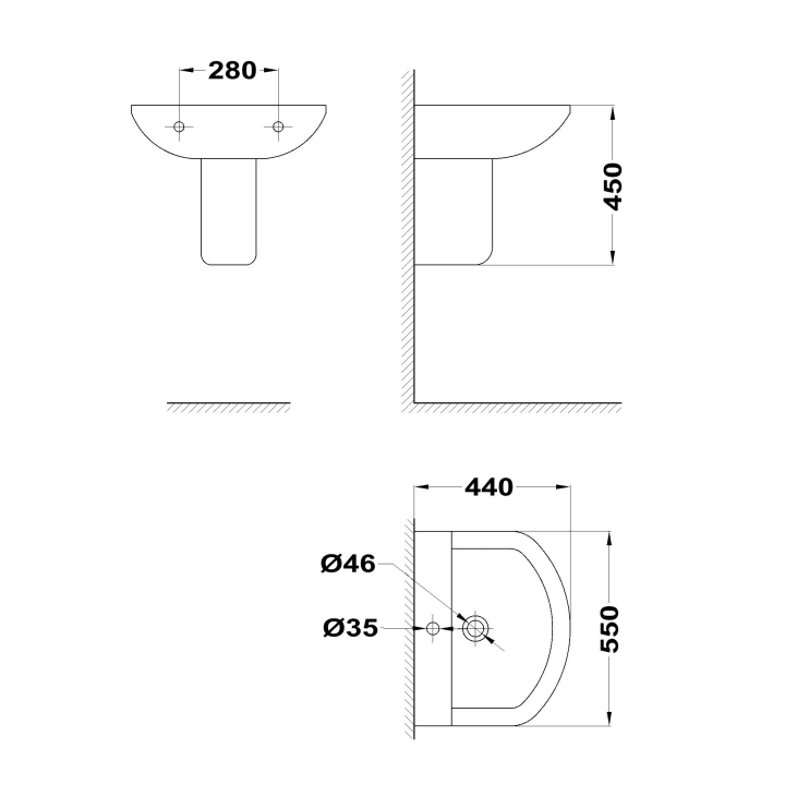 Lavabo con semipedestal Strohm Teka croquis 1