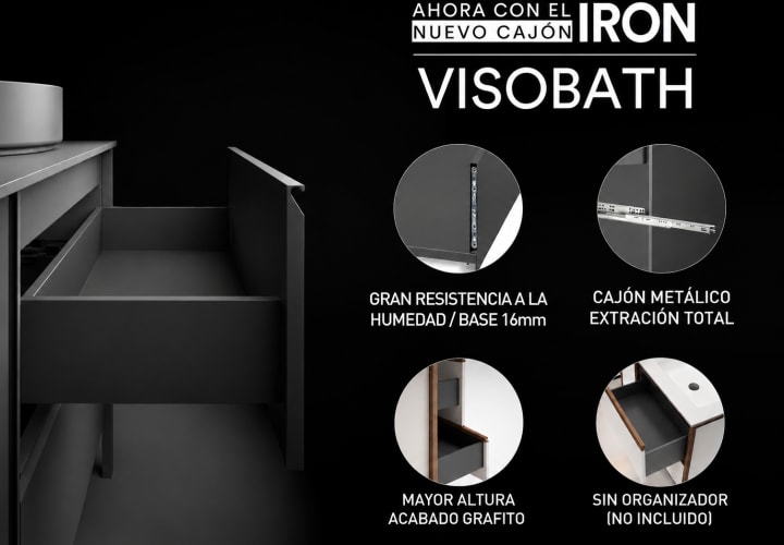 Mueble de baño con encimera HPL resina 10 cm acabado marmoleado Cala con cajonera Nomad Visobath opción 20