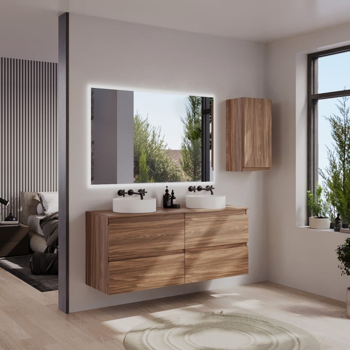 Mueble de baño color madera con encimera de madera Vilma Bruntec principal 2
