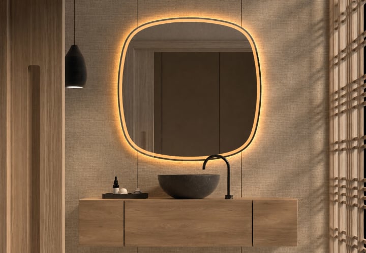 Miroir de salle de bain avec éclairage LED Leda Bruntec principal 1