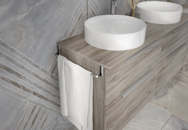 Mueble de baño con encimera de madera Galsaky Coycama detalle 2