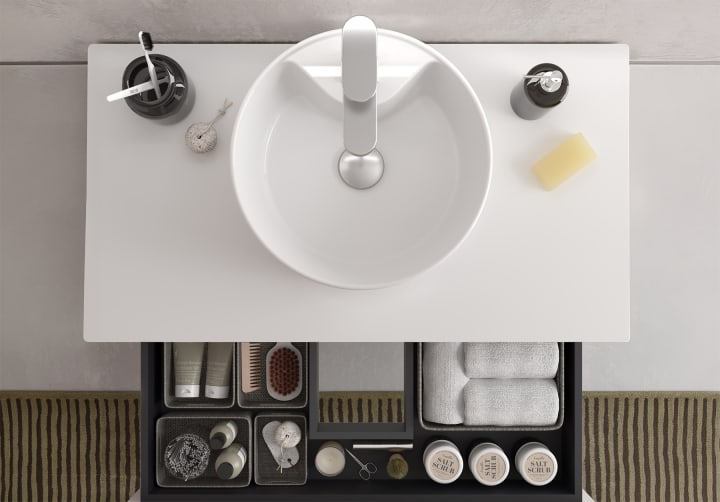 Conjunto mueble de baño Runa Salgar con lavabo sobre encimera detalle 10