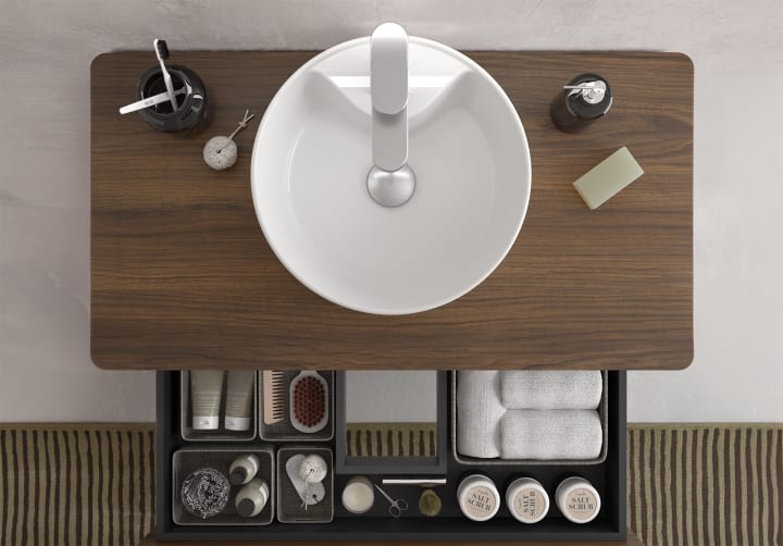 Conjunto mueble de baño Runa Salgar con lavabo sobre encimera detalle 9