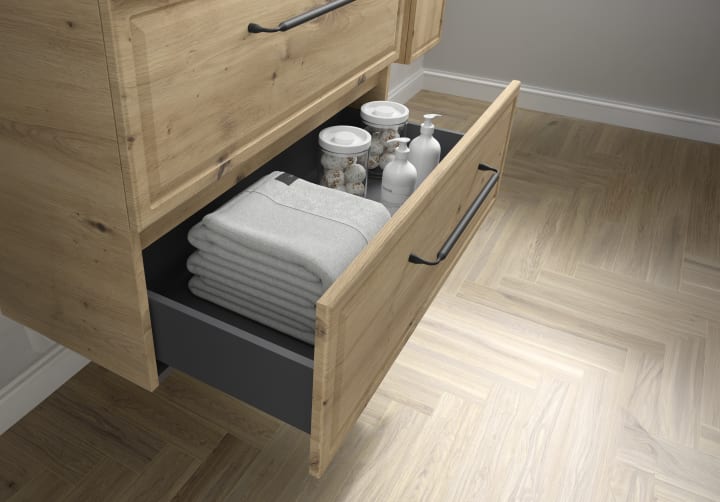 Conjunto mueble de baño Runa Salgar con lavabo sobre encimera detalle 12