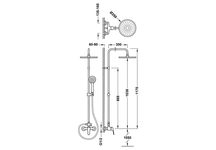 Ensemble douche et baignoire encastrable Base Plus Tres croquis 1