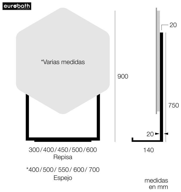 Miroir de salle de bains avec éclairage LED Azores Eurobath croquis 5
