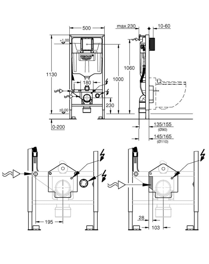 Inodoro Sensia Arena Grohe croquis 17