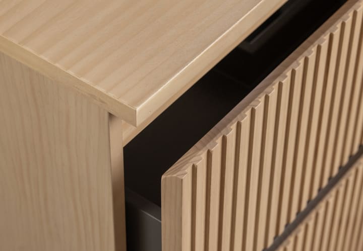Meuble de salle de bains en bois massif rainuré Alpes 9 Bruntec détail 5