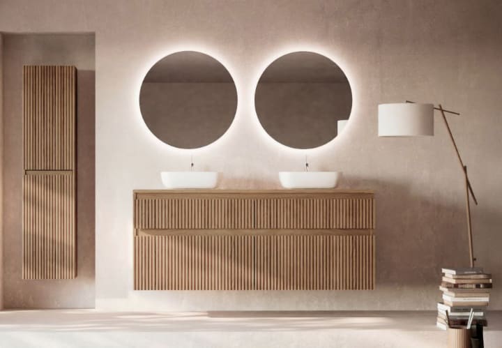 Meuble de salle de bains en bois massif rainuré Alpes 9 Bruntec principal 1