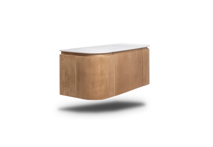 Ensemble meuble de salle de bain 100 cm en bois massif de frêne avec lavabo Solid Surface Evo Curve Bruntec détail 1