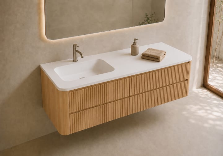 Ensemble de meuble de salle de bains avec lavabo en Solid Surface « Duna » de Bruntec principal 1