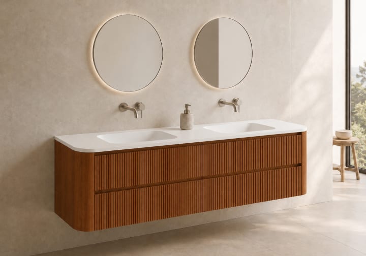 Ensemble de meuble de salle de bains avec lavabo en Solid Surface « Duna » de Bruntec principal 3