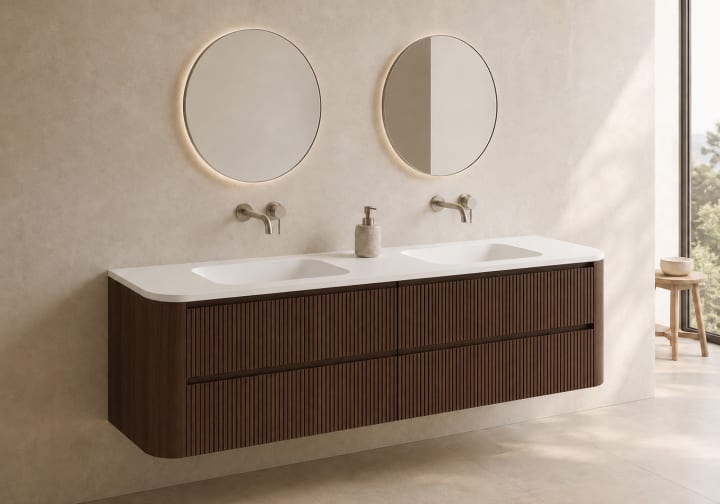 Ensemble de meuble de salle de bains avec lavabo en Solid Surface « Duna » de Bruntec principal 5