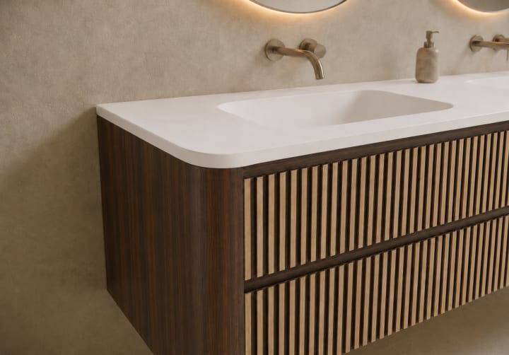 Ensemble de meuble de salle de bains avec lavabo en Solid Surface « Duna » de Bruntec détail 8