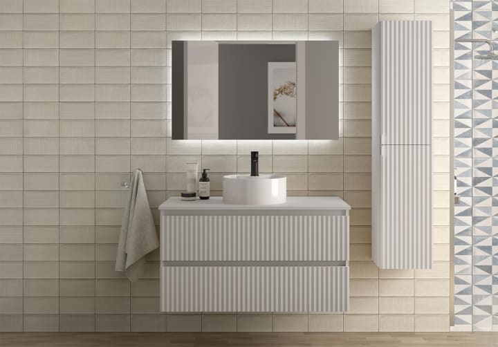 Conjunto mueble de baño Kira Salgar con lavabo sobre encimera principal 3