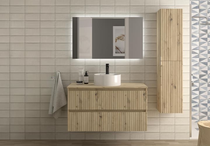 Conjunto mueble de baño Kira Salgar con lavabo sobre encimera principal 1