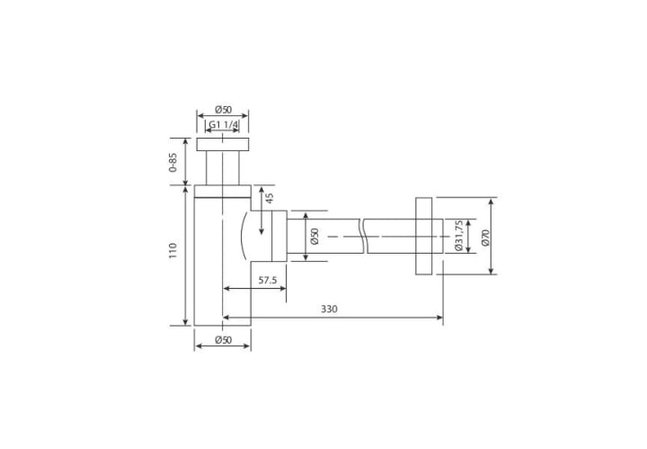Pack robinetterie de lavabo encastrée Monza  + valve clic-clac + siphon rond apparent Imex croquis 10