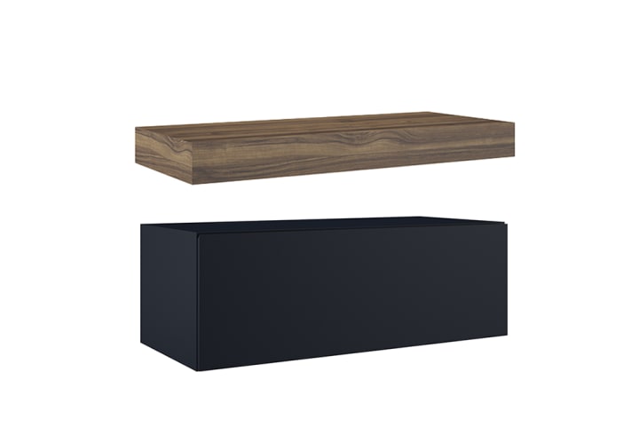Meuble de salle de bains avec plan de toilette en bois de 10 cm de hauteur couleur Valenti avec caisson Nomad Visobath principal 10