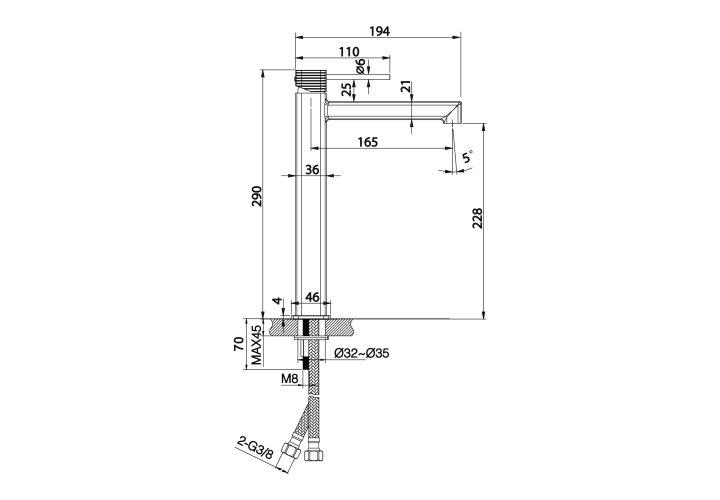 Robinet de lavabo Firenze par Imex croquis 9