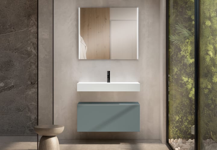 Conjunto mueble de baño con lavabo de carámica de 12 cm de alto y cajonera Nomad Viso principal 5