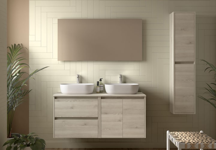 Meubles de salle de bains avec plan de toilette en bois Noja Salgar principal 1