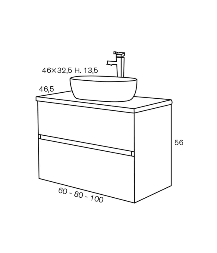 Conjunto mueble de baño con lavabo sobre encimera Hana Sanchis croquis 6