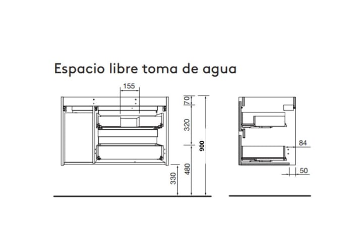 Meubles de salle de bains avec plan de toilette en bois Noja Salgar croquis 14