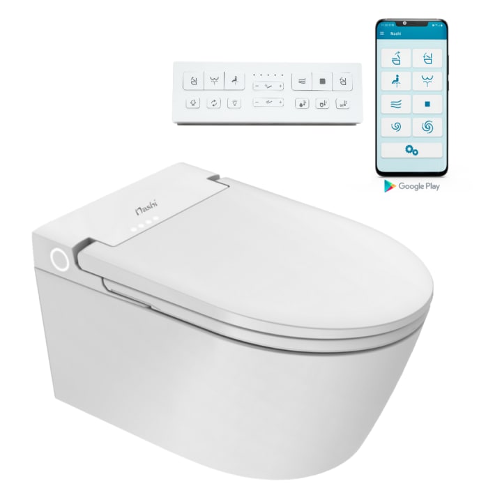 Pack WC japandi intelligent suspendu + réservoir de chasse + plaque de poussée Eos Pro Nashi détail 3