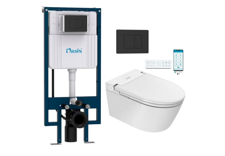 Pack WC japandi intelligent suspendu + réservoir de chasse + plaque de poussée Eos Pro Nashi principal 1