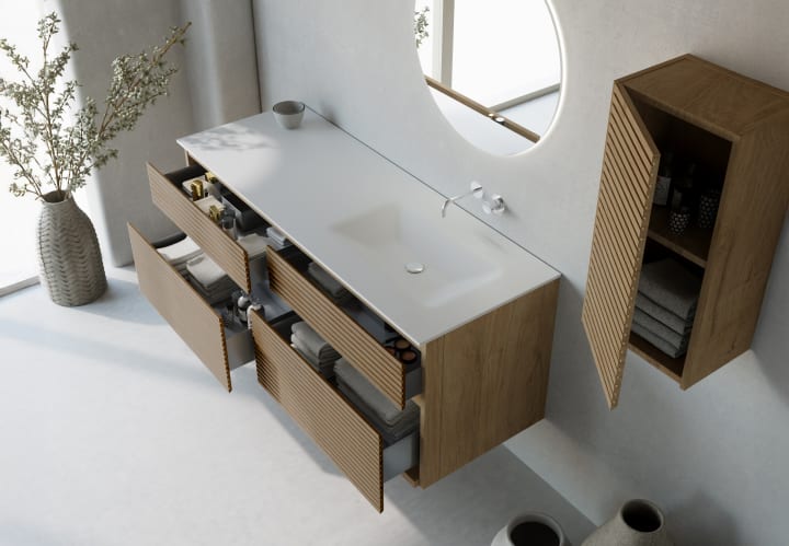 Ensemble de meubles de salle de bain en bois massif palilleria Horizontal Alpes 7 Bruntec détail 3