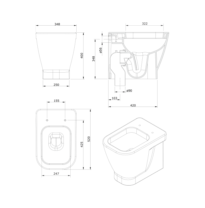 Pack Inodoro + Cisterna empotrada Look Unisan Sanindusa croquis 14
