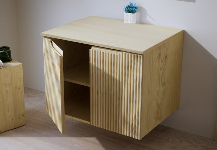 Meuble de salle de bains avec plan de toilette en bois massif Alpes 14 Bruntec détail 3