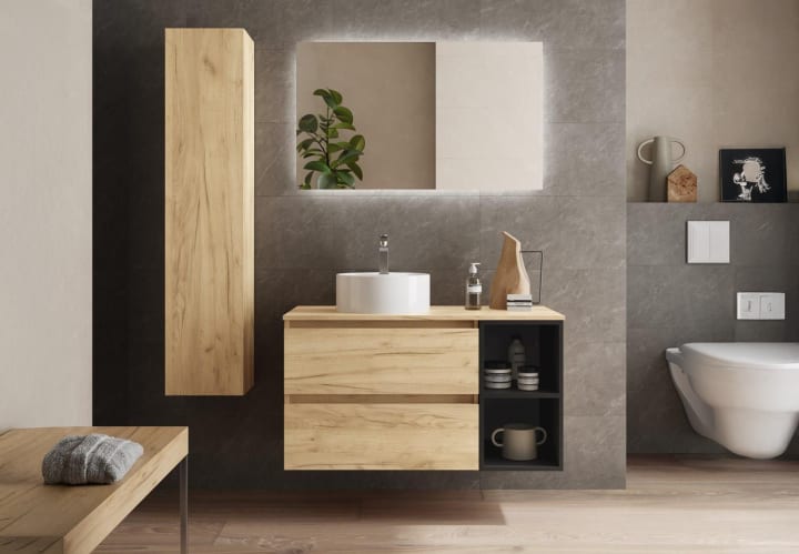 Conjunto mueble de baño con lavabo sobre encimera Bequia Salgar principal 3