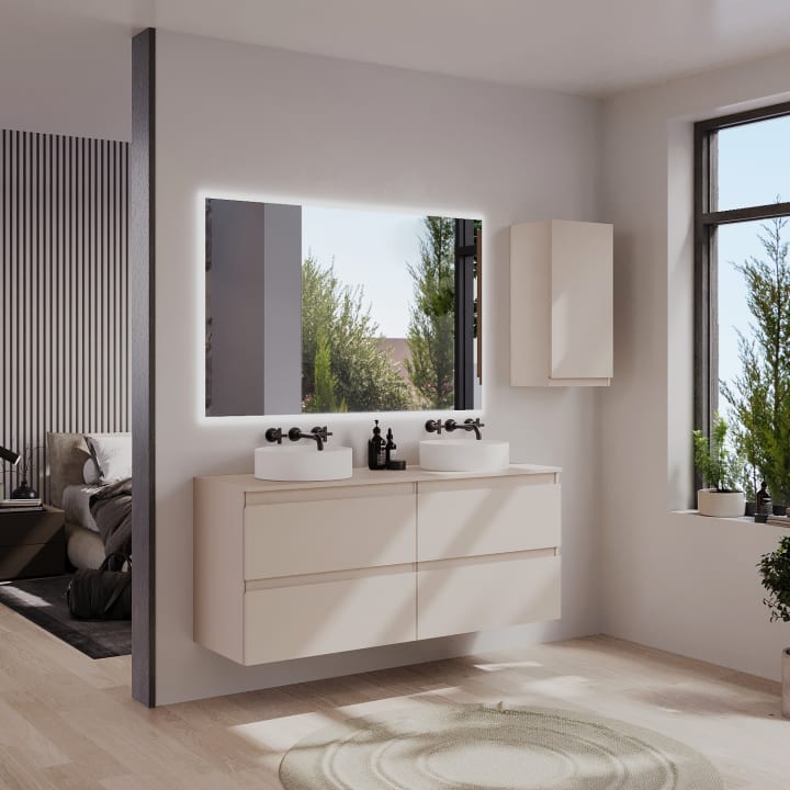 Meuble de salle de bains MDF laqué avec plan de toilette en bois Vilma Bruntec principal 1