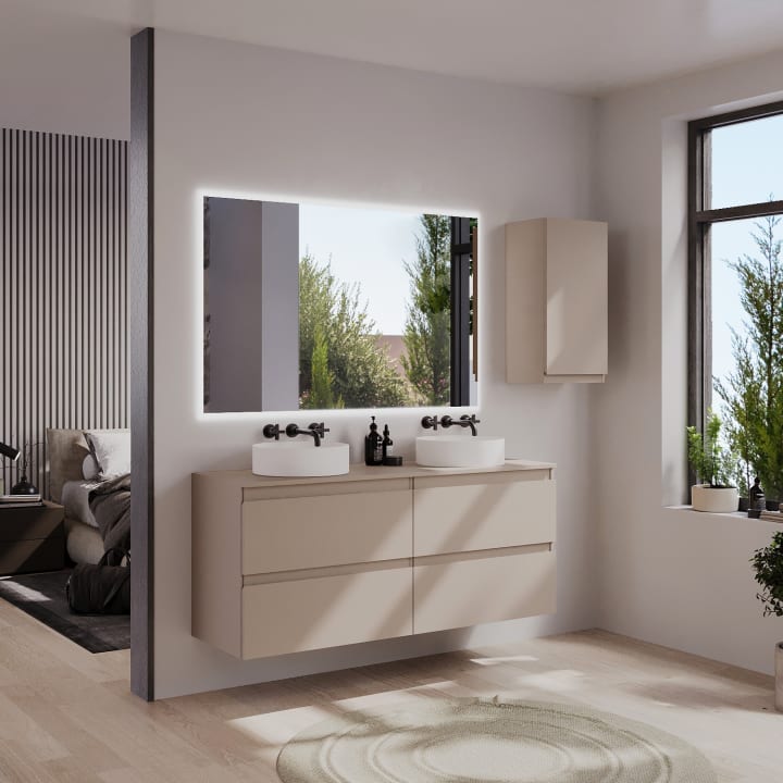 Meuble de salle de bains MDF laqué avec plan de toilette en bois Vilma Bruntec principal 2