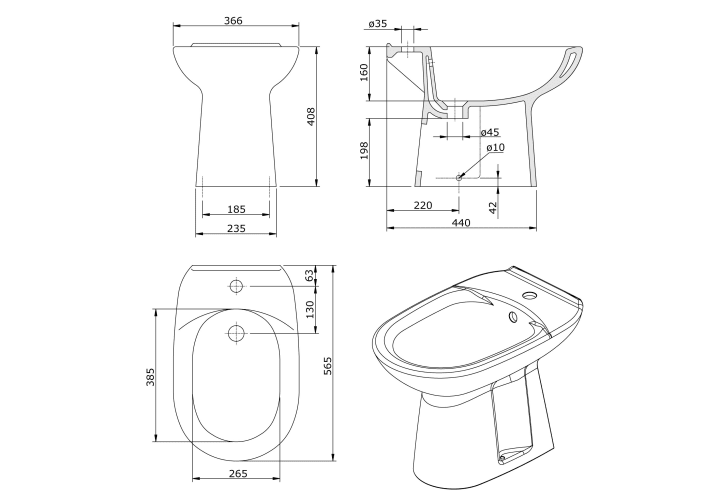 Pack inodoro + Bidé Benissa Unisan Sanindusa croquis 5